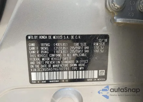 2019 Honda Hr-V Lx z USA, uszkodzony, nr VIN 3CZRU5H37KG707791